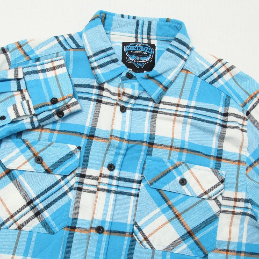 Angry Minnow Flannel Co Hamm's Beer Shirt Mens Large Blue Plaid Cotton Flannel - Picture 2 of 12